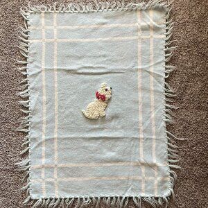 Vintage 1940's-1950's Baby Pepperell Blue Baby Crib Blanket with Dog